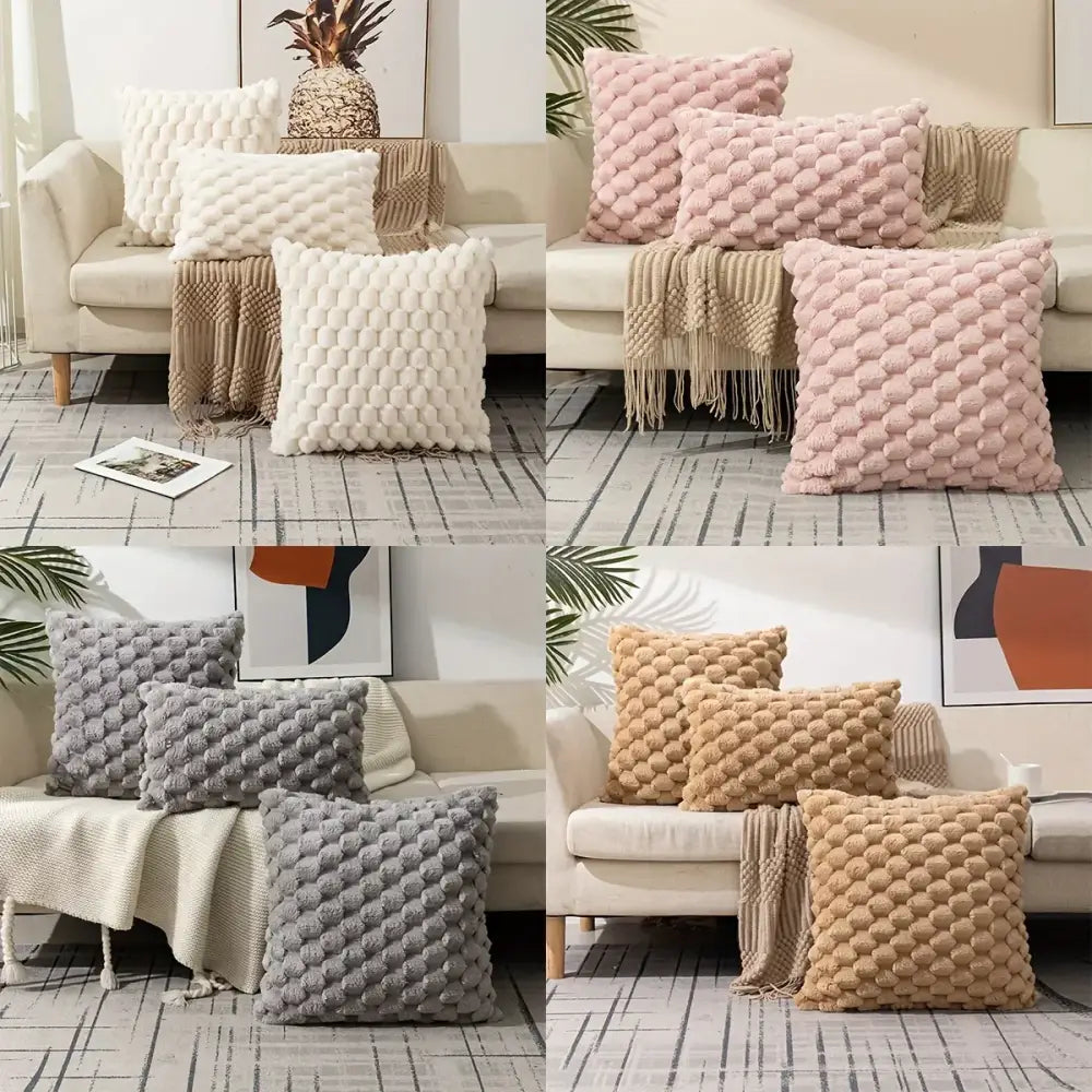 Modern cream textured pom pom decorative pillow covers living room