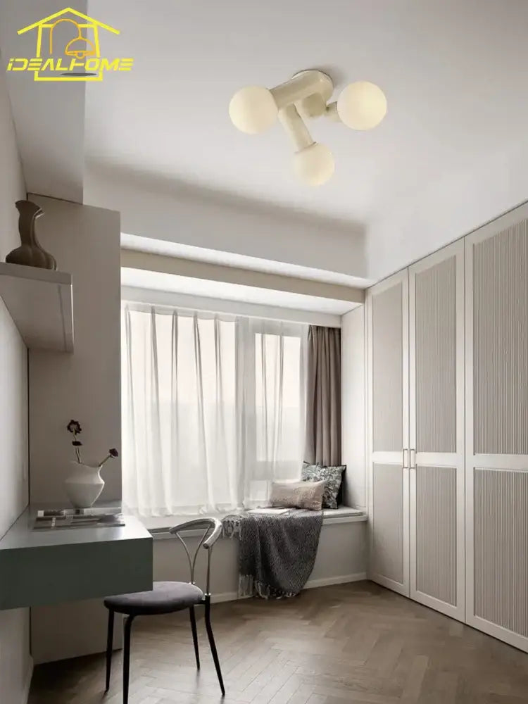 Modern cream wind led ceiling light bedroom frosted glass globe bulbs
