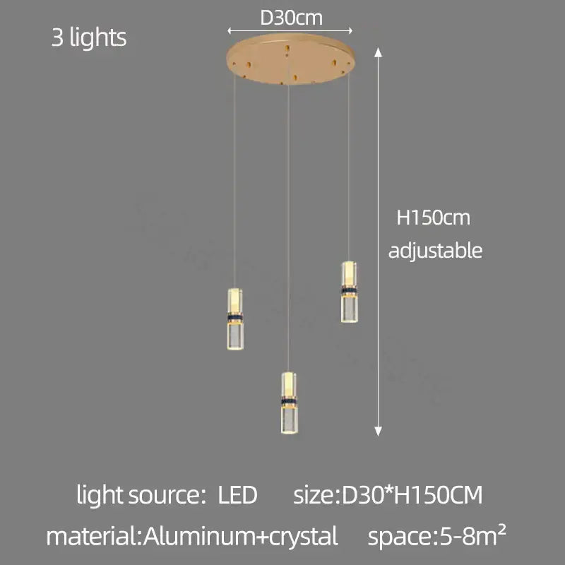 Modern crystal columnar chandelier stair lamp for living room
