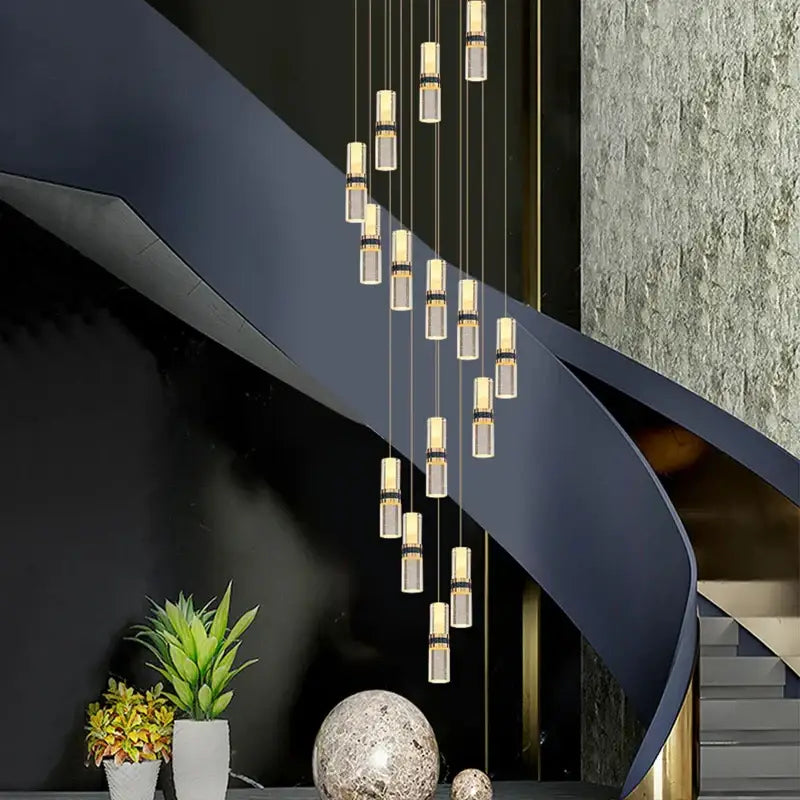 Modern crystal columnar chandelier stair lamp for living room