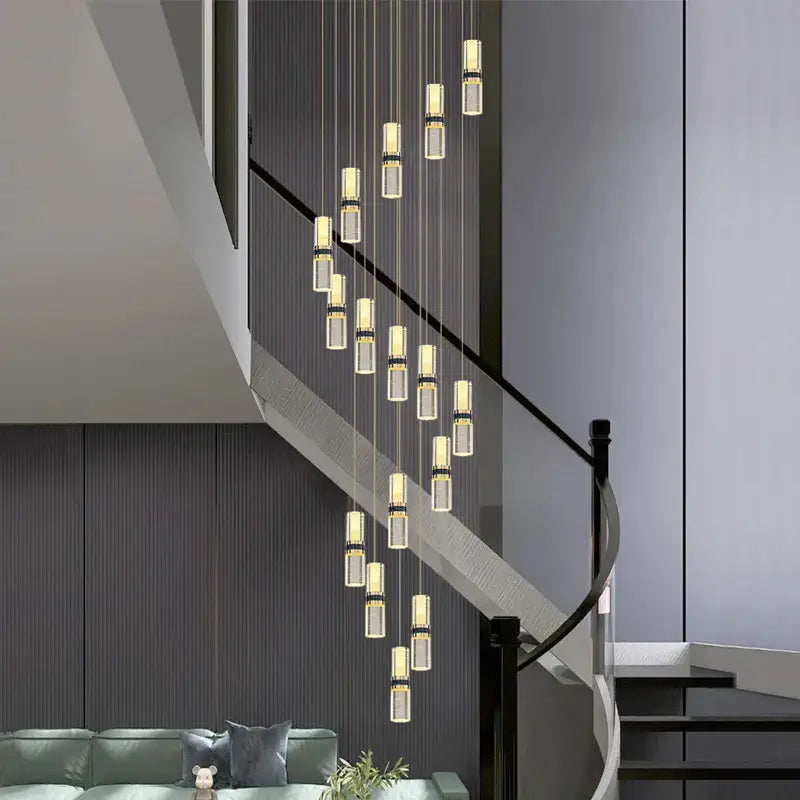 Modern crystal columnar chandelier stair lamp for living room