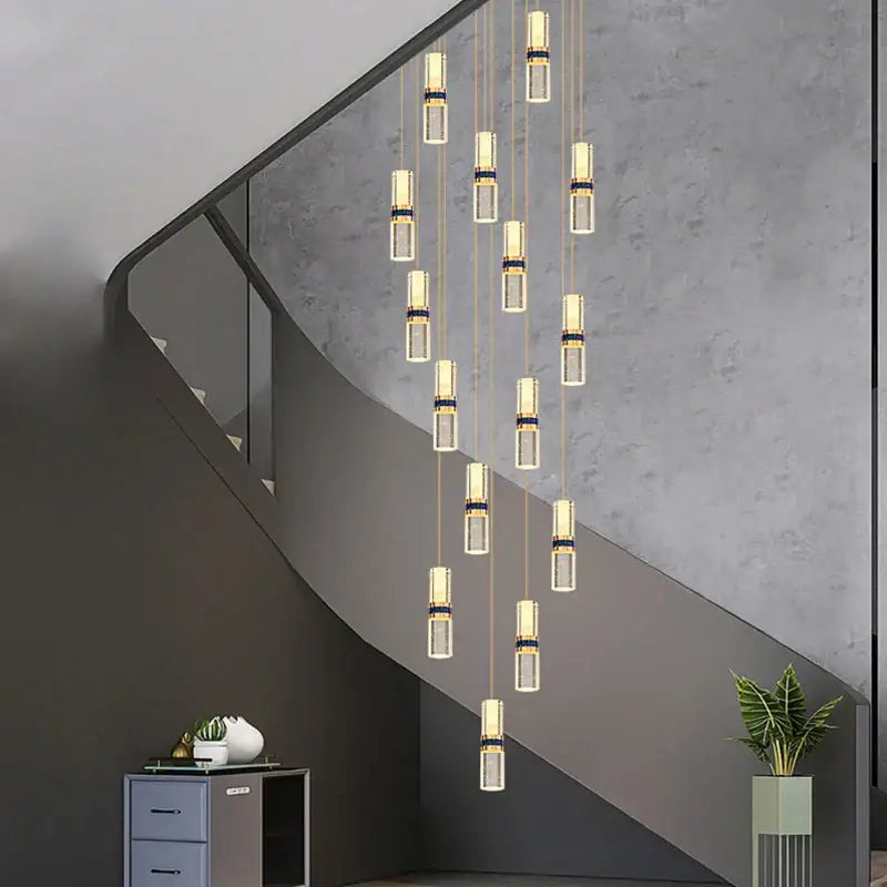 Modern crystal columnar chandelier stair lamp for living room