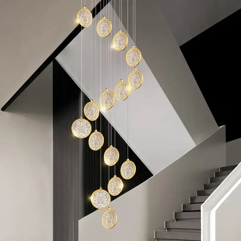 Modern crystal double story led ring chandelier living room light