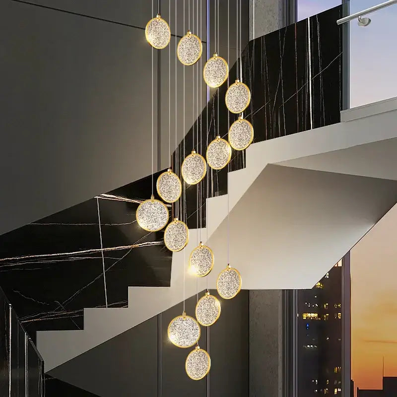 Modern crystal double story led ring chandelier living room light