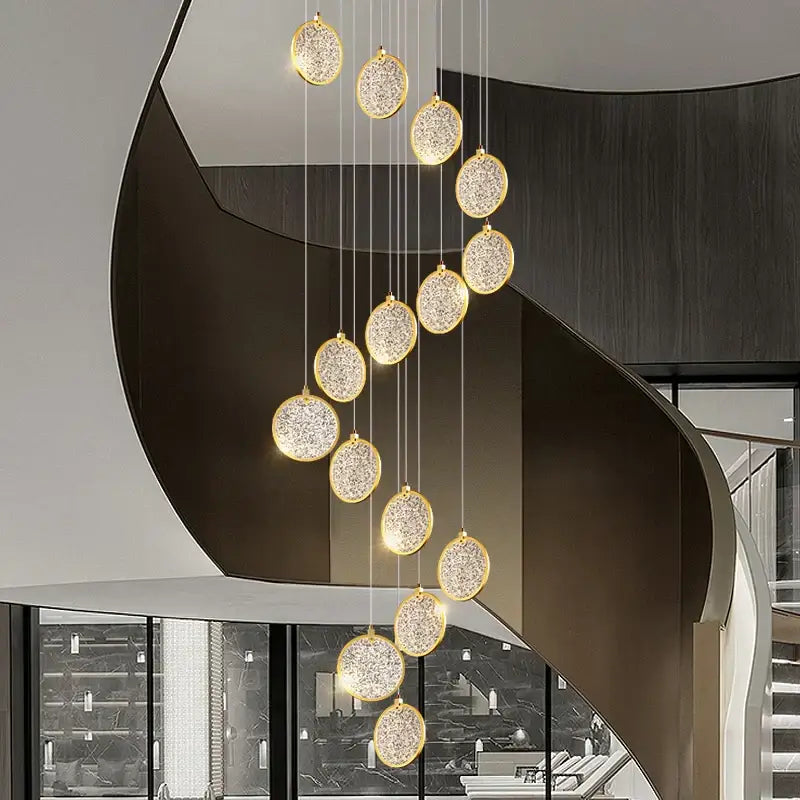 Modern crystal double story led ring chandelier living room light