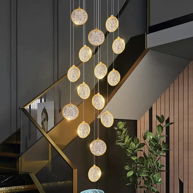 Modern crystal double story led ring chandelier living room light