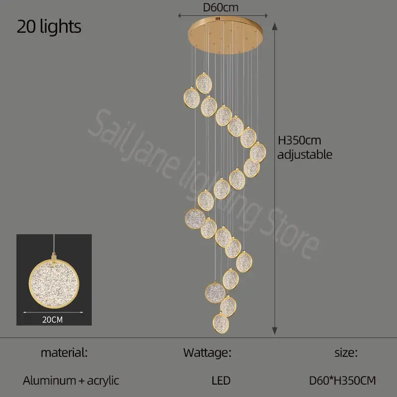 Modern crystal double story led ring chandelier living room light