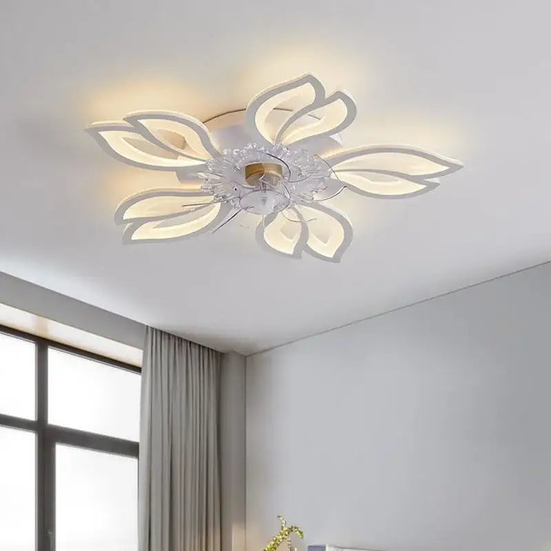 Modern crystal flower ceiling fan lights bedroom dimmable fixture