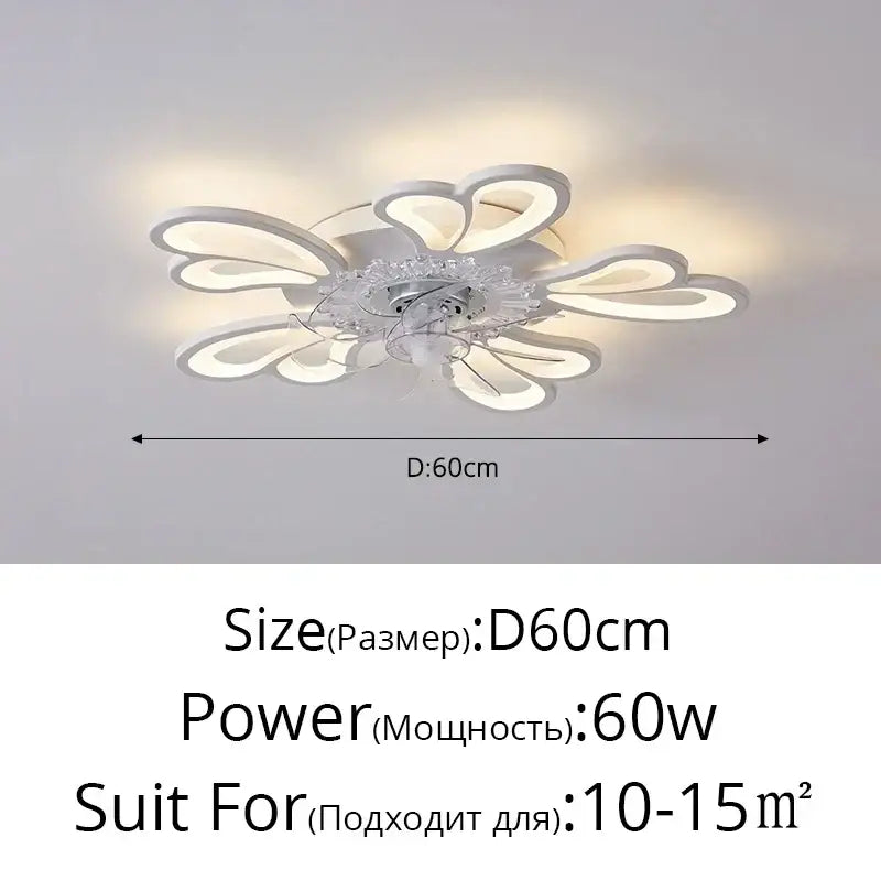 Modern crystal flower ceiling fan lights bedroom dimmable fixture
