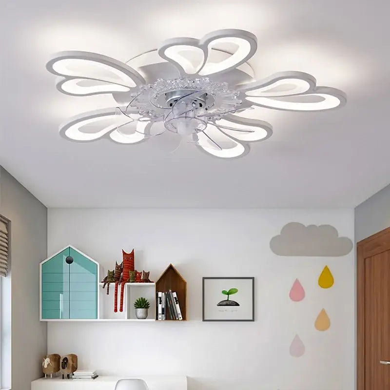 Modern crystal flower ceiling fan lights bedroom dimmable fixture