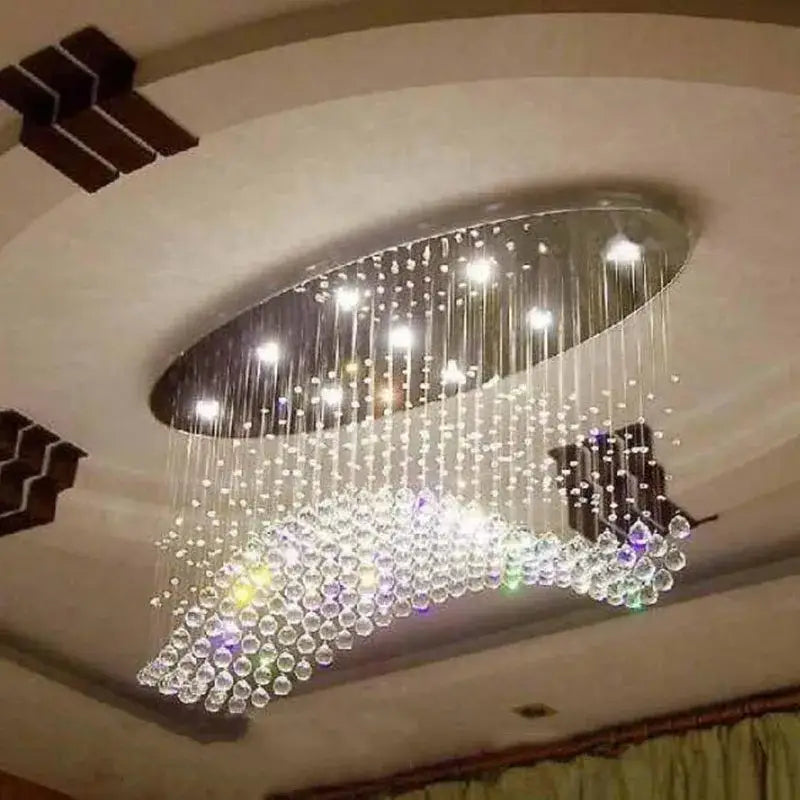 Modern crystal flush mount chandelier living room oval lighting fixture