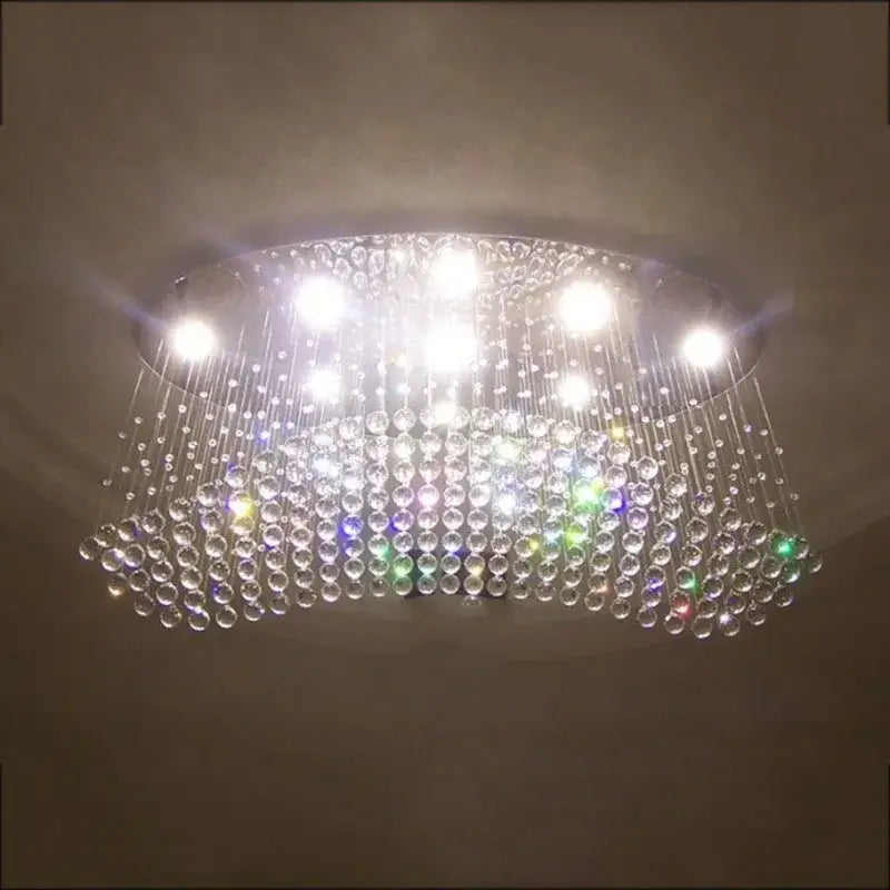 Modern crystal flush mount chandelier living room oval lighting fixture