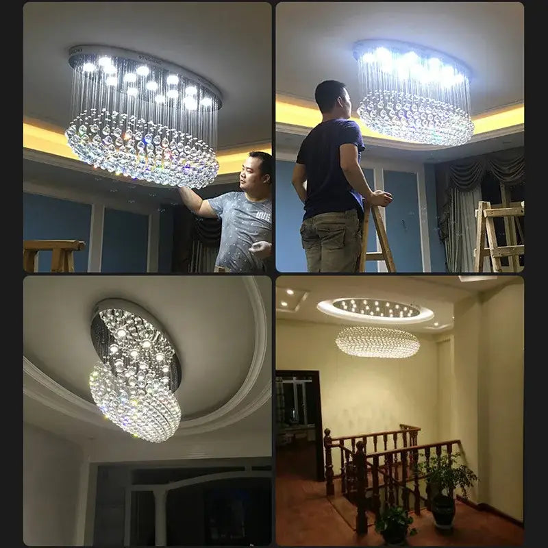 Modern crystal flush mount chandelier living room oval lighting fixture