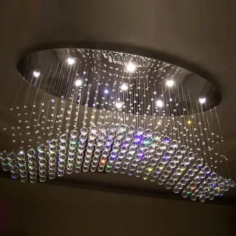 Modern crystal flush mount chandelier living room oval lighting fixture
