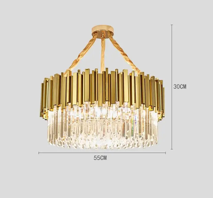 Modern crystal gold metal led pendant lights dining room rectangular