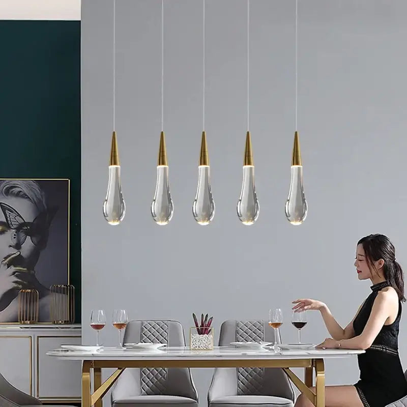 Modern crystal gold pendant lights dining room 5 teardrop chandelier
