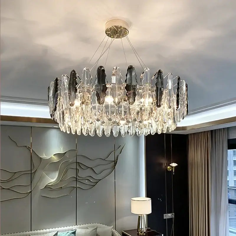 Modern crystal led chandeliers for dining room glass prism light