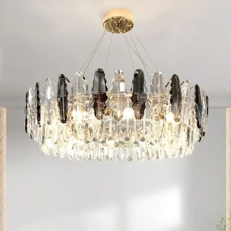Modern crystal led chandeliers for dining room glass prism light
