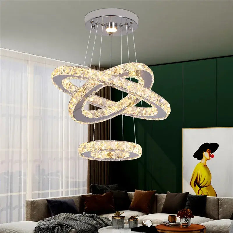 Modern crystal led ring pendant chandelier for dining room