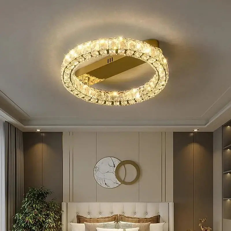 Modern crystal ring ceiling light for dining room dimmable gold led