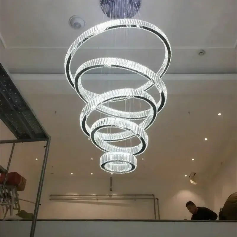 Modern crystal ring led chandelier dining room spiral lighting
