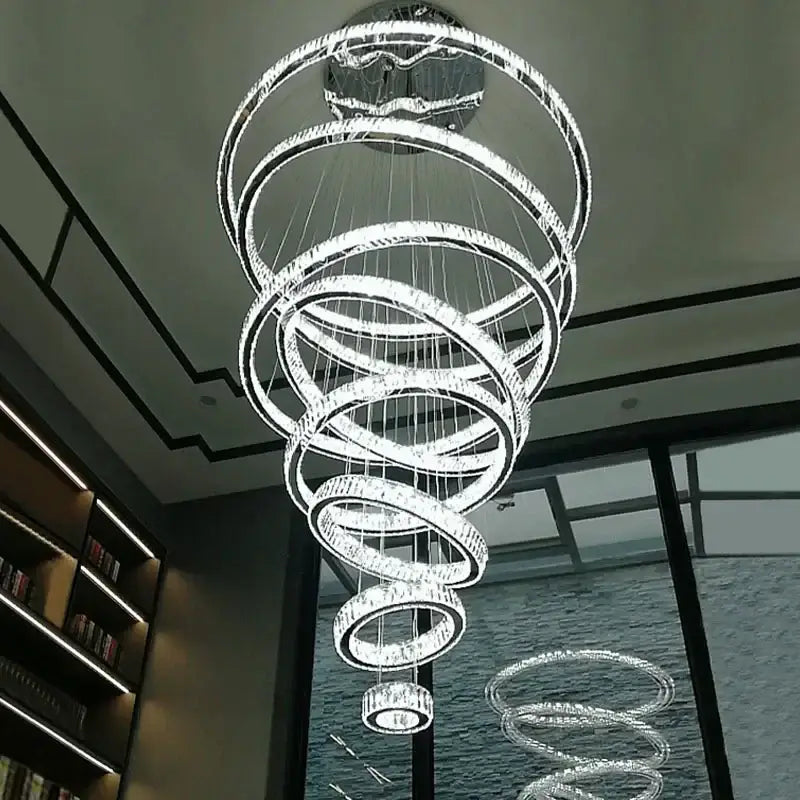 Modern crystal ring led chandelier dining room spiral lighting