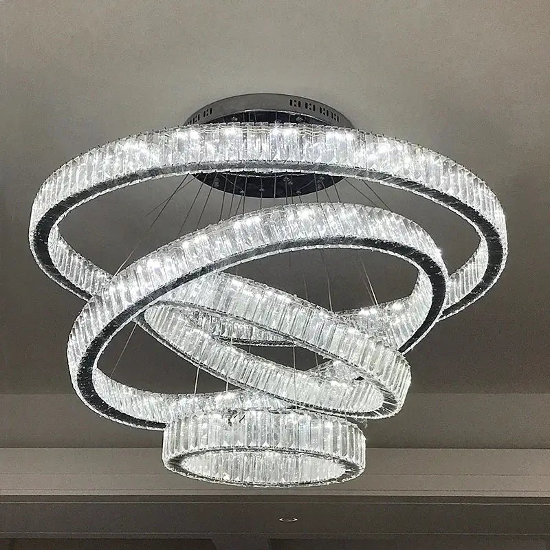 Modern crystal ring led chandelier dining room spiral lighting