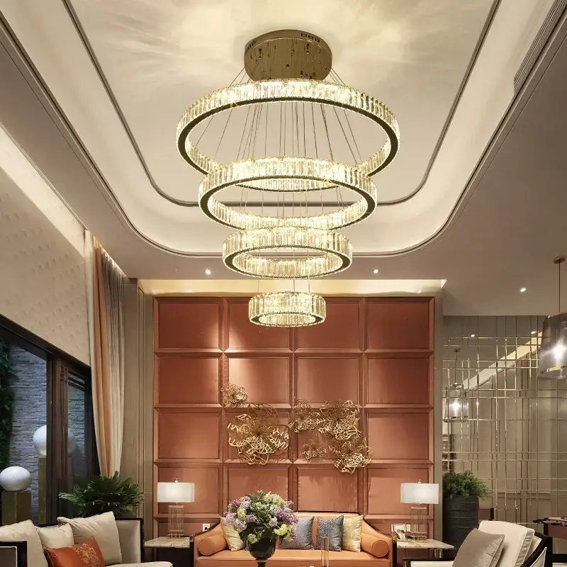Modern crystal ring led chandelier dining room spiral lighting