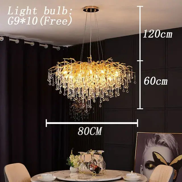 Modern crystal teardrop gold chandelier for elegant living room
