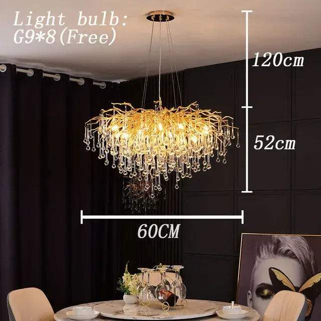 Modern crystal teardrop gold chandelier for elegant living room