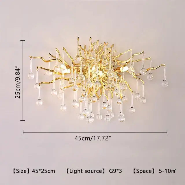 Modern crystal teardrop gold chandelier for elegant living room