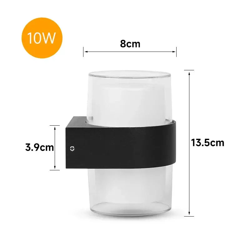 Modern cylindrical black led wall light garden frosted glass sconce