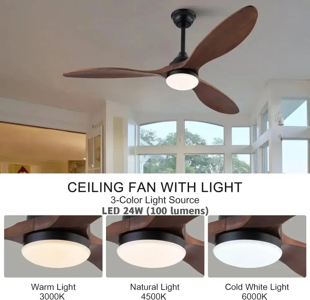 Modern dark brown & black wood blade ceiling fan living room