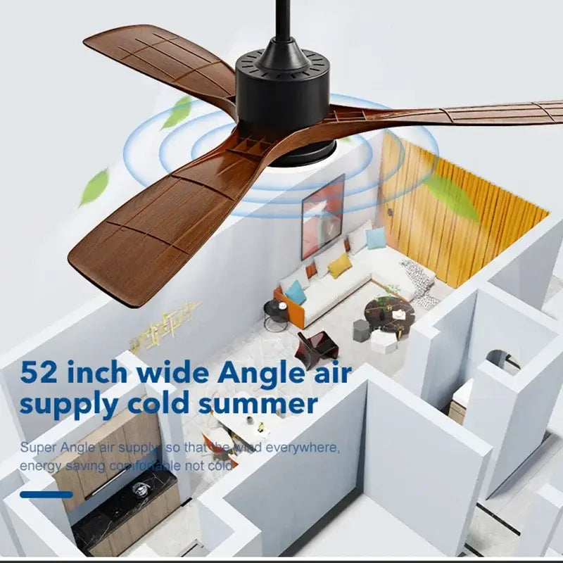 Modern dark brown wooden ceiling fan with led light bedroom remote