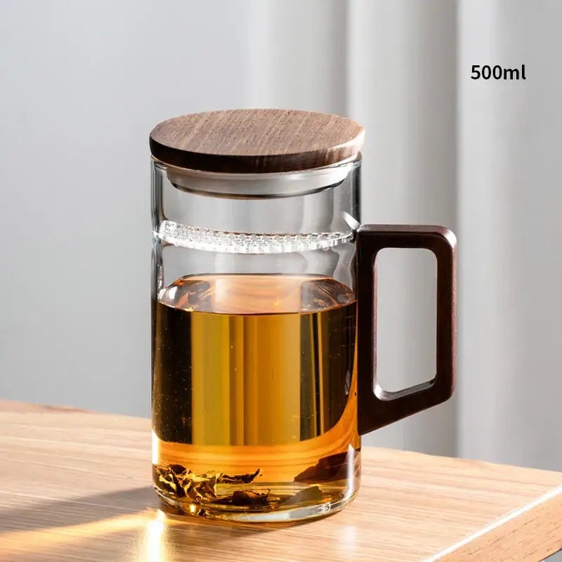 Modern dark green glass tea cup set with wooden handle dining room