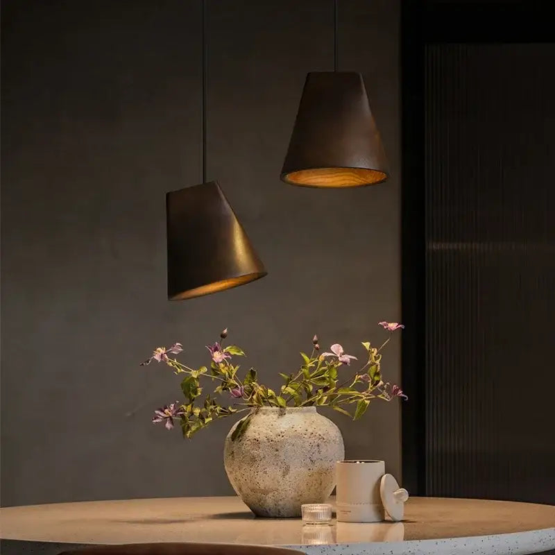 Modern dark & natural adjustable wooden chandelier dining room