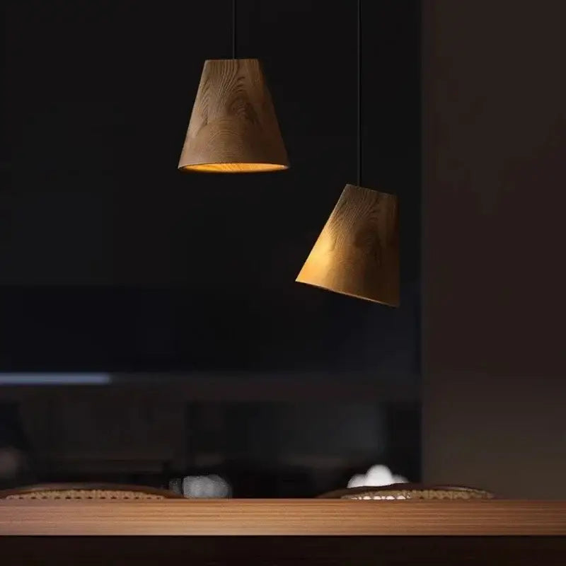 Modern dark & natural adjustable wooden chandelier dining room
