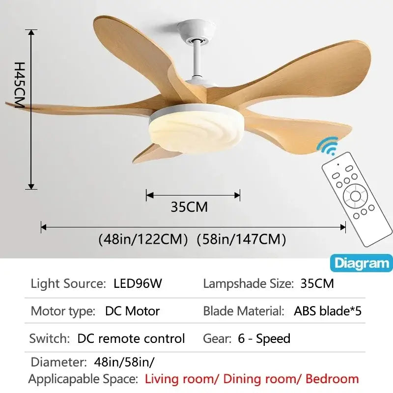 Modern dark wood led ceiling fan living room light