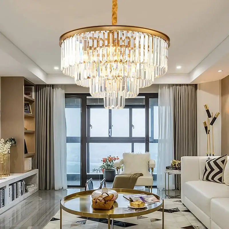Modern decorbites crystal gold multi-tiered chandelier dining room led