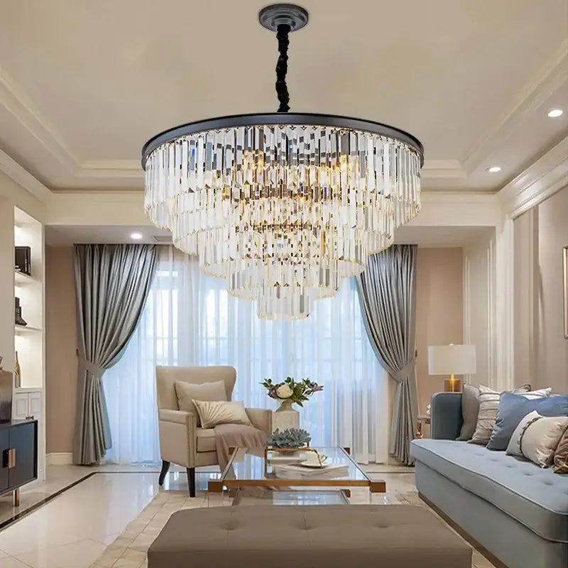 Modern decorbites crystal gold multi-tiered chandelier dining room led