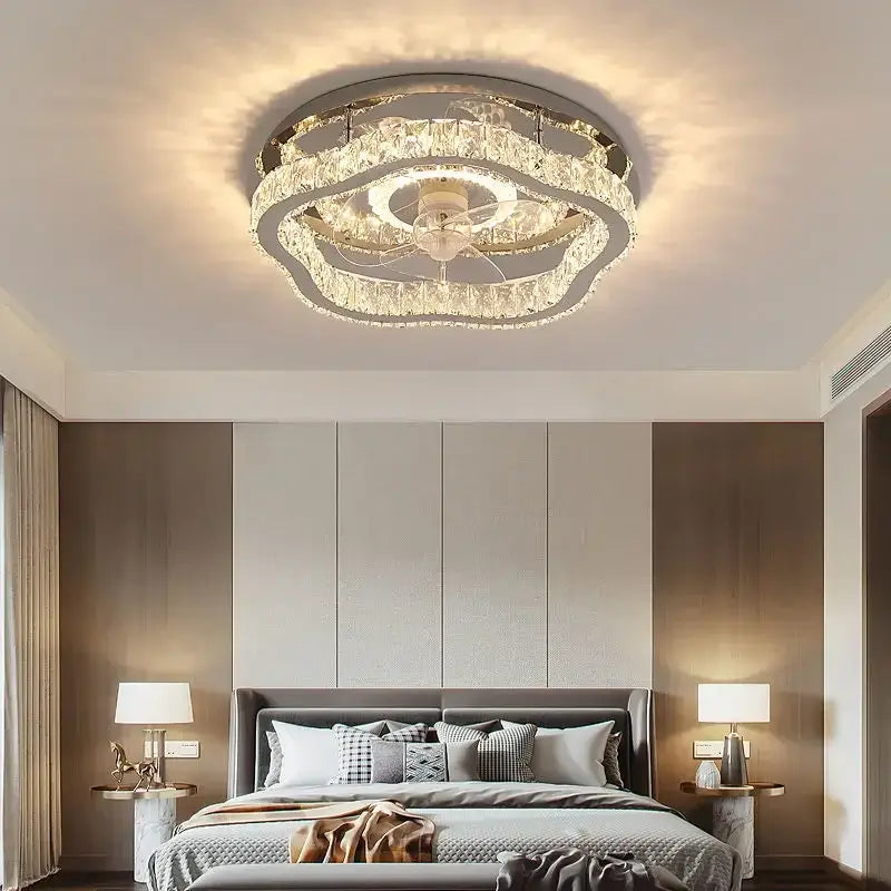 Modern decorbites crystal led ceiling fan bedroom light fixture