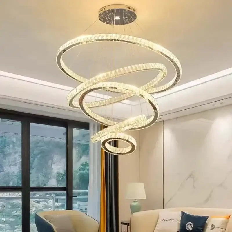 Modern decorbites gold rings crystal chandelier staircase pendant light