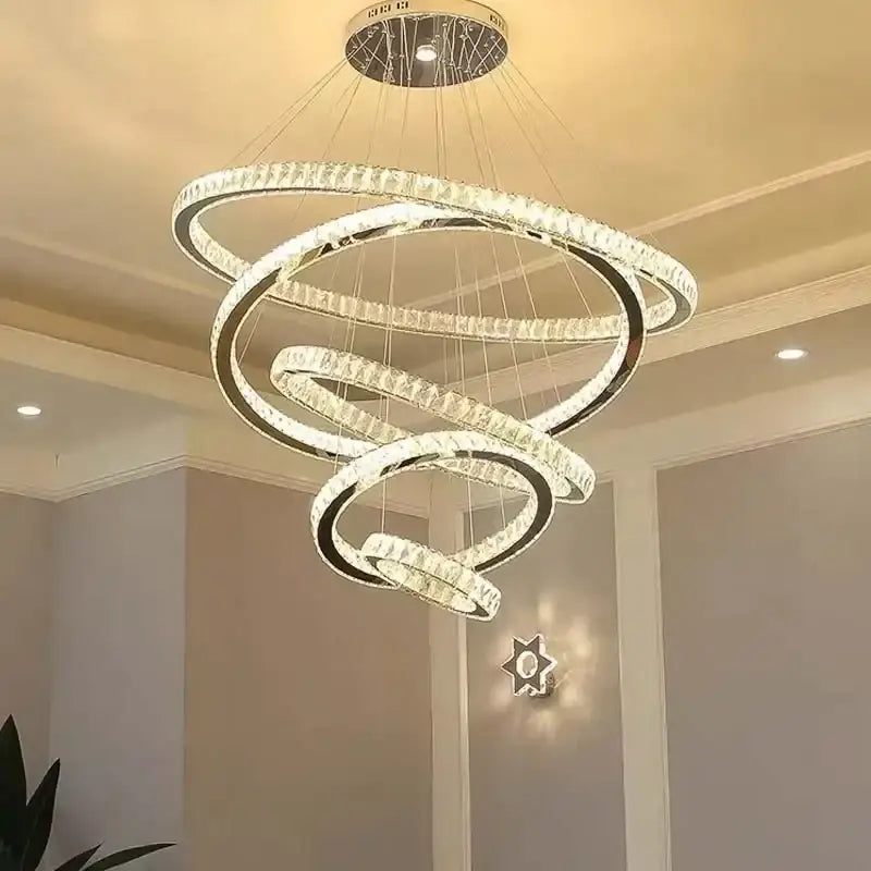 Modern decorbites gold rings crystal chandelier staircase pendant light