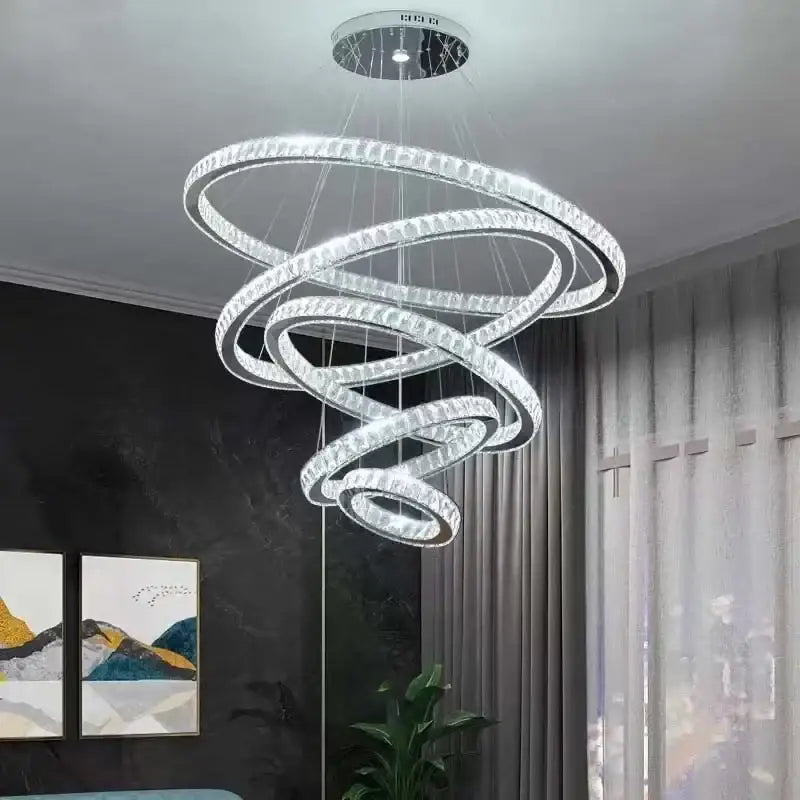 Modern decorbites gold rings crystal chandelier staircase pendant light