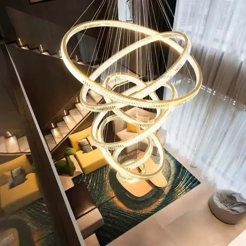 Modern decorbites gold rings crystal chandelier staircase pendant light