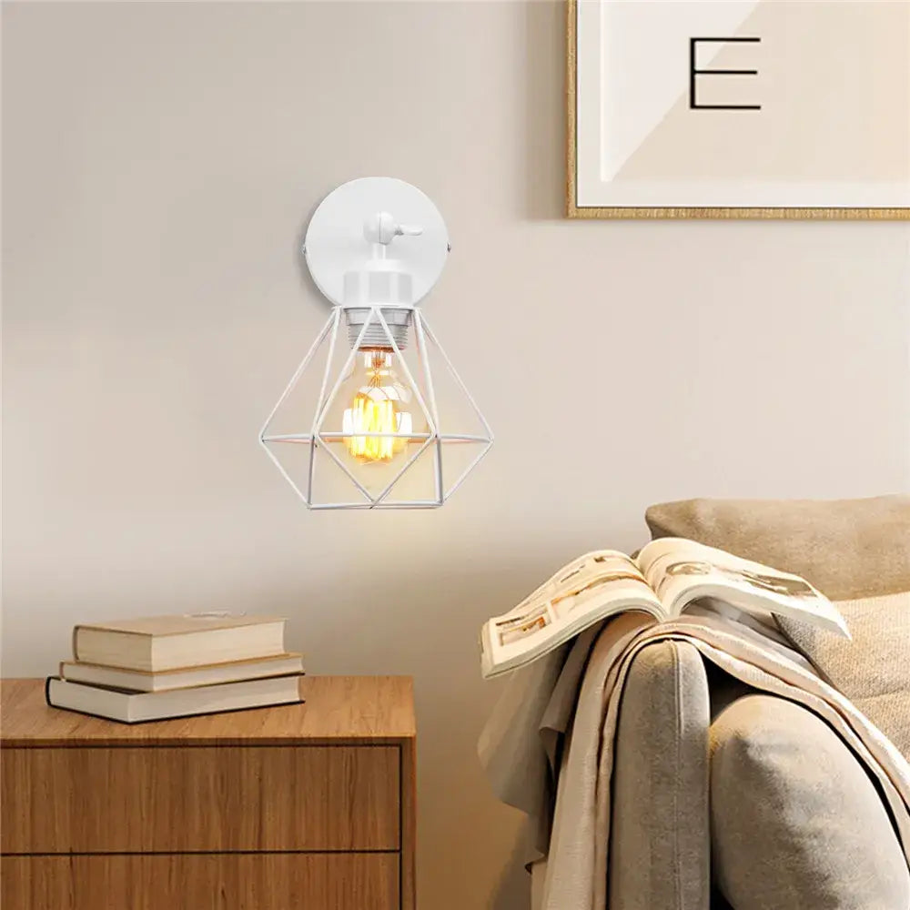 Modern decorbites iron white cage wall lamp bedroom wood sconce