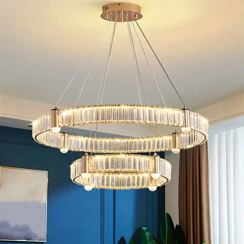 Modern double ring crystal ceiling chandelier living room light