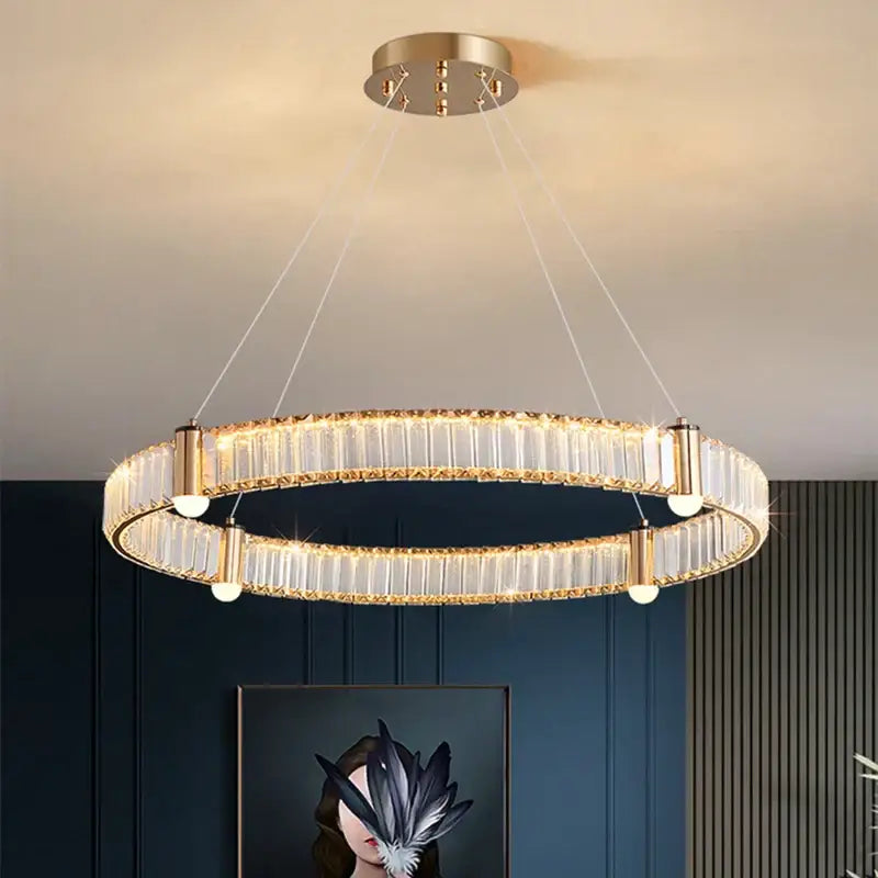 Modern double ring crystal ceiling chandelier living room light