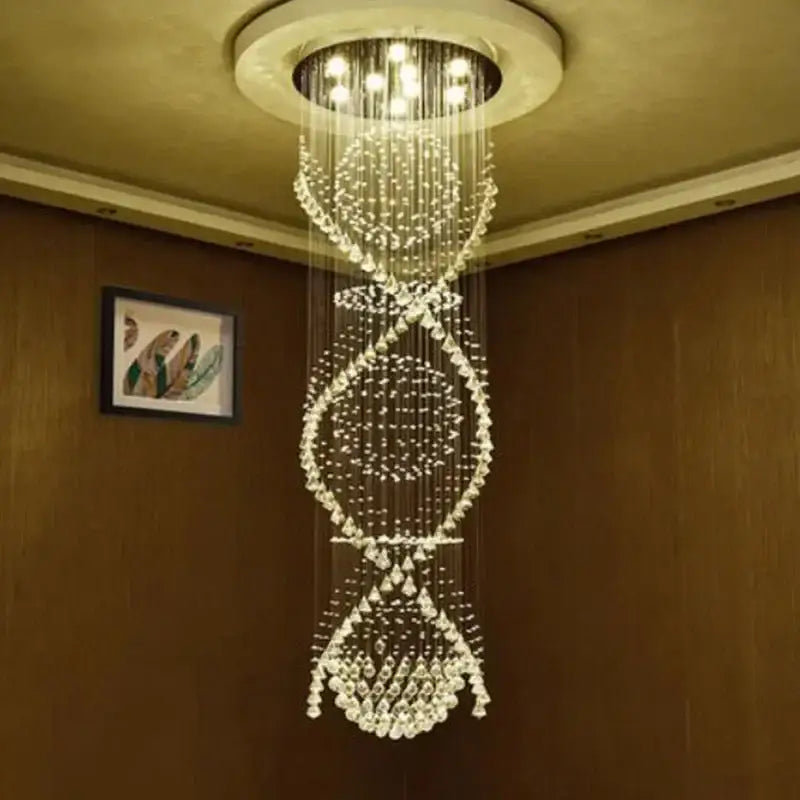 Modern double spiral crystal chandelier hotel villa staircase light