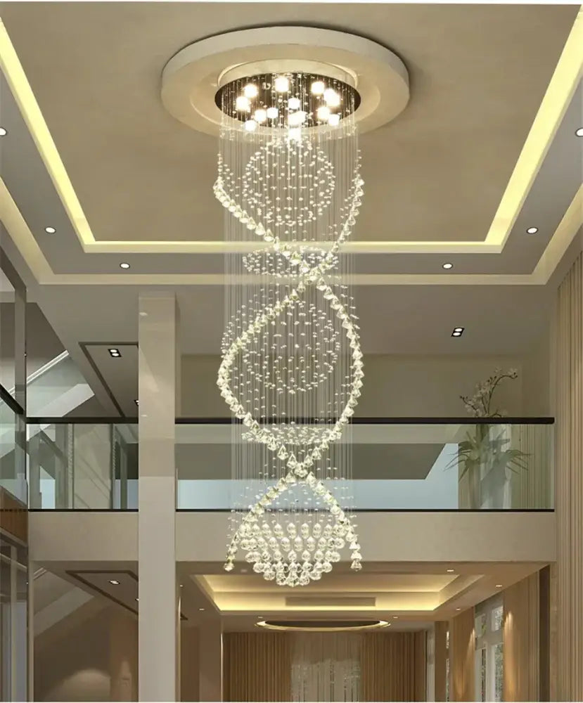 Modern double spiral crystal chandelier hotel villa staircase light